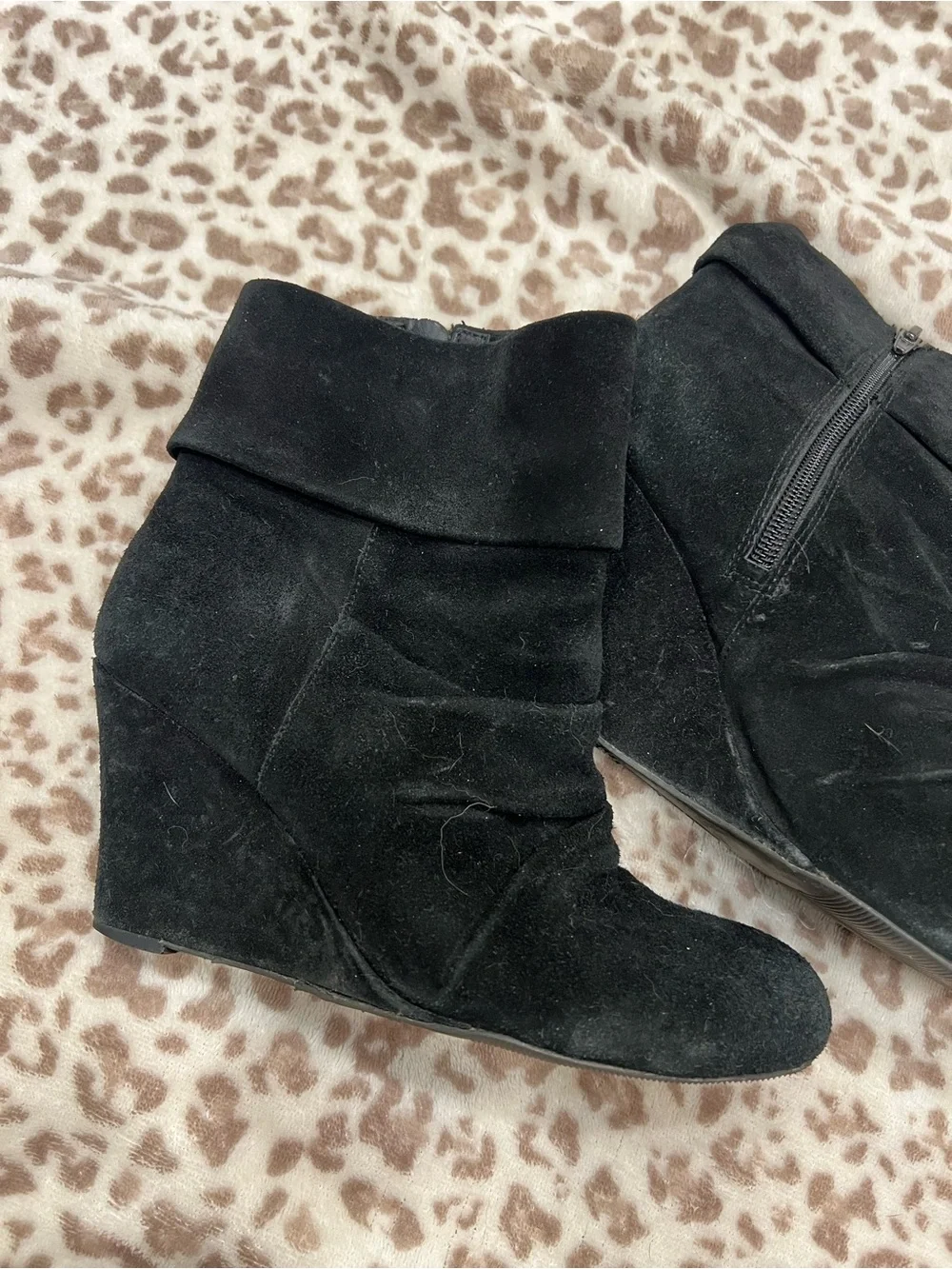 INC International Concepts Black Suede Wedge Ankle Boots